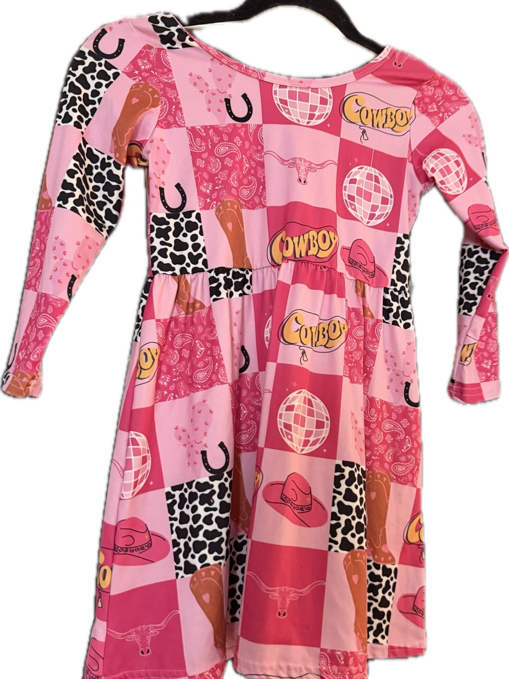 Cowboy Patchwork Pink Long Sleeve Dress